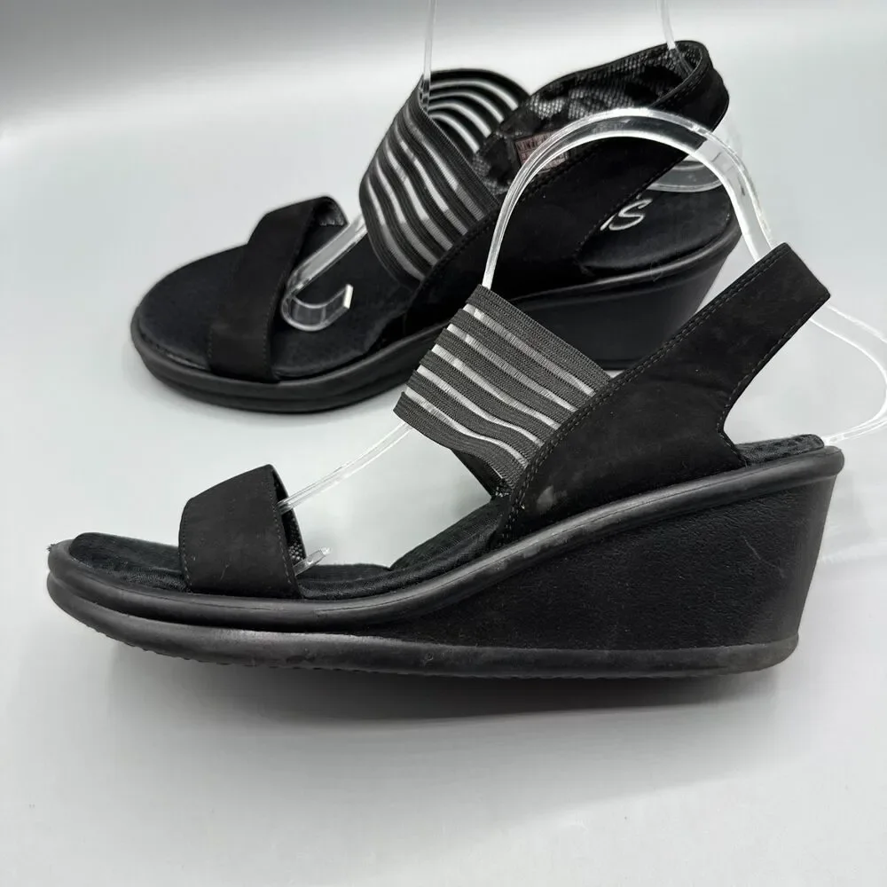 Skechers Sandals Womens Rumblers Sci Fi Casual Wedge Slingback Black Size 10